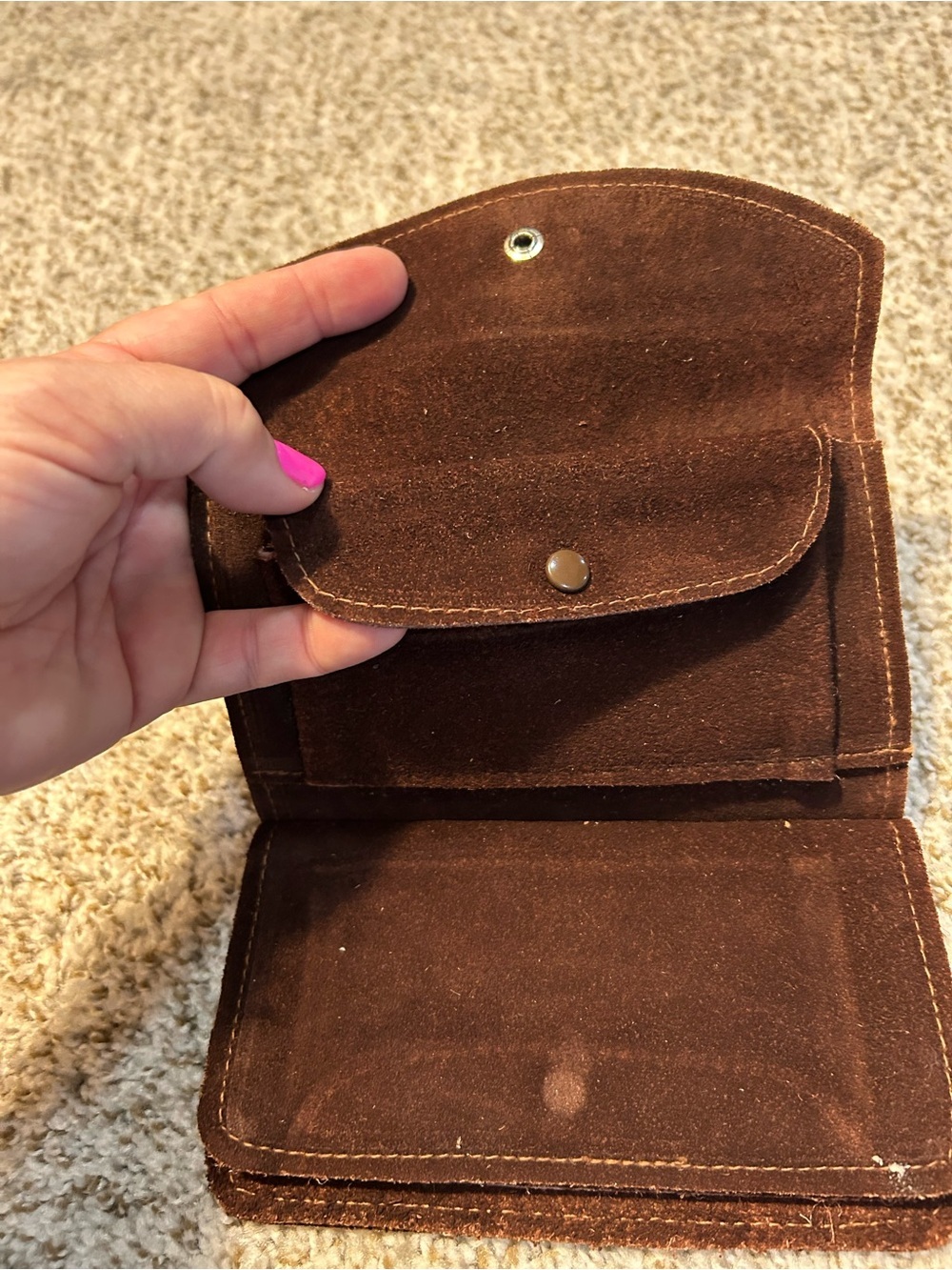 Custom Made Brown Suede Snap-Closure Wallet - Picture 2 of 5